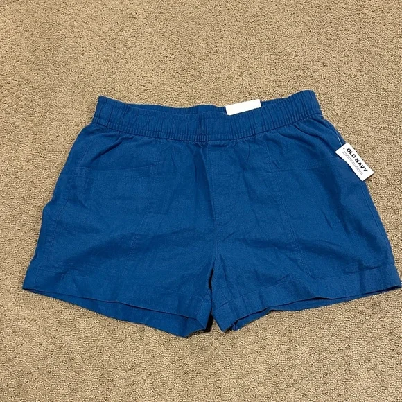 Old Navy Royal Blue High-Waist Linen-Blend Women's Shorts - Picture 1 of 5
